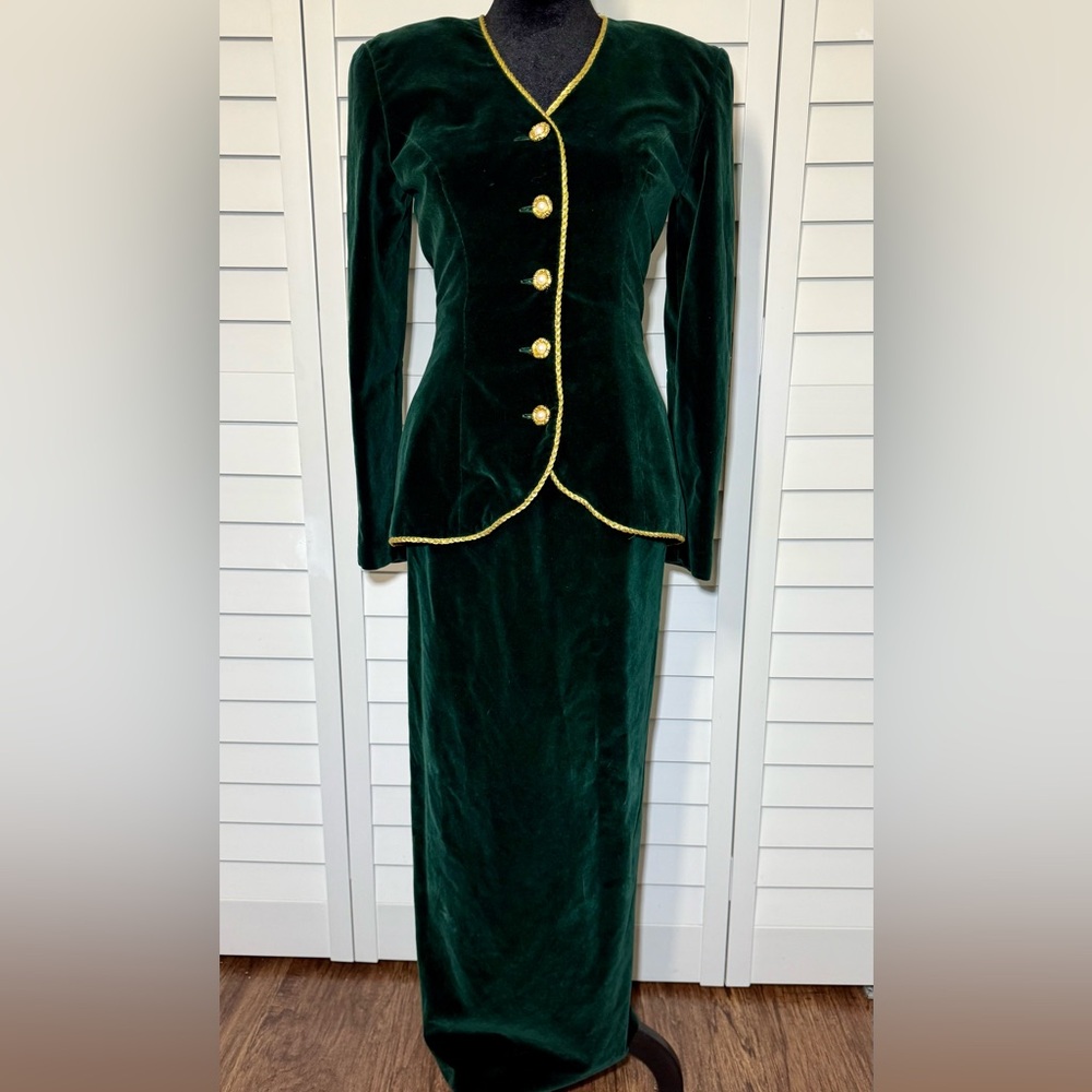 Vintage Emerald Velvet Noble Court Skirt Suit Renaissance Faire Fantasy Cosplay‎